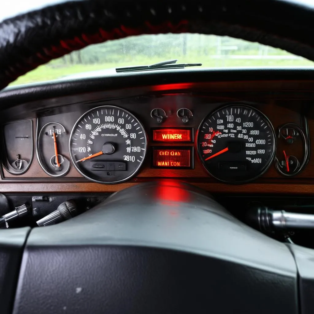 Dashboard of a 1986 Chevrolet with Check Engine Light