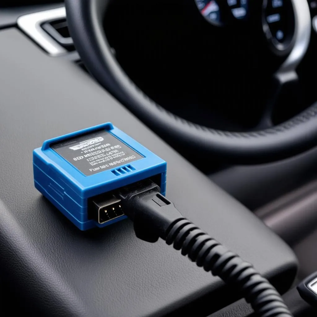 OBD Scanner plugged into a 2002 Ford Mustang