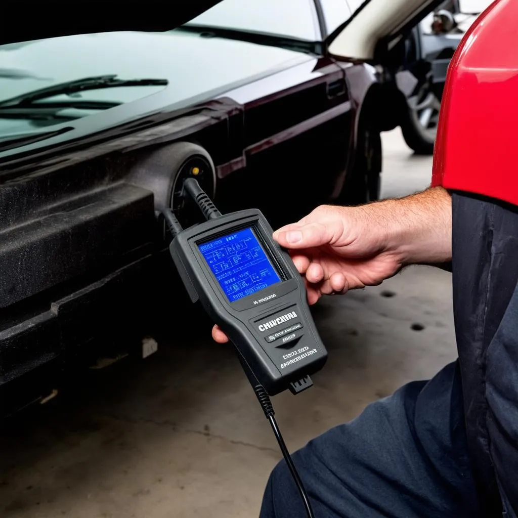 Mechanic Using OBD Scanner on 2004 Grand Am