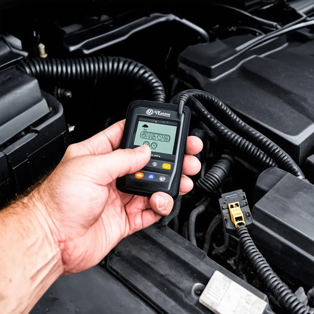 Mechanic connecting an OBD Scanner