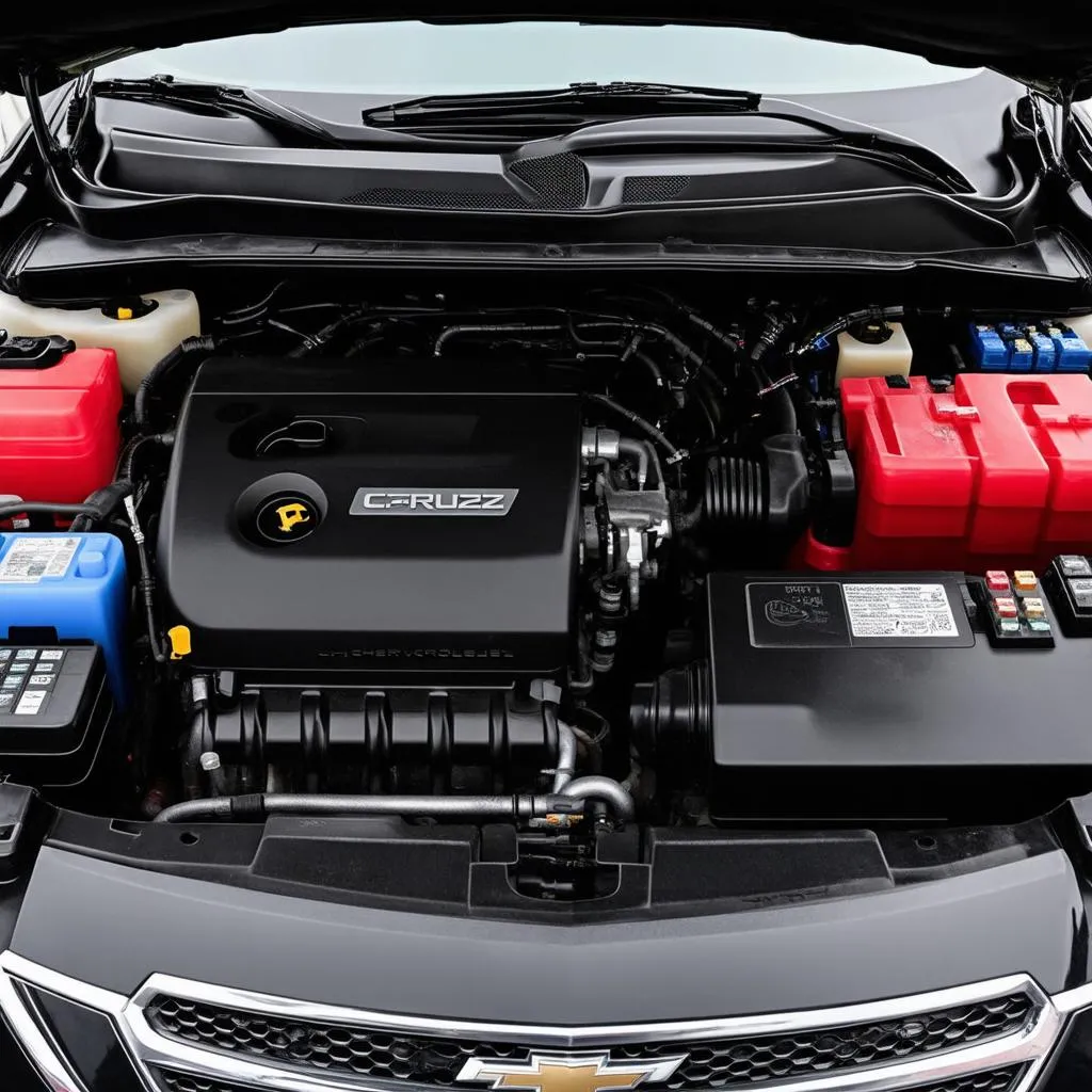 Engine compartment of a 2013 Chevy Cruze