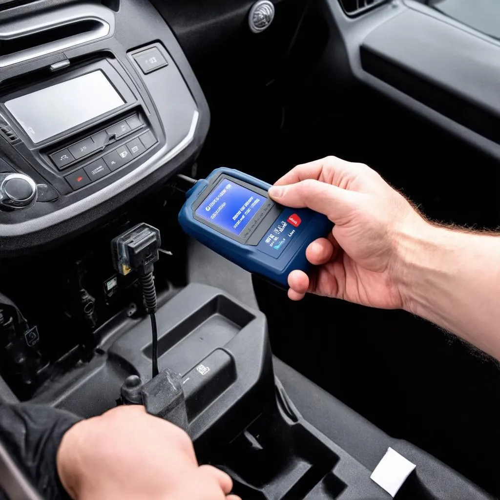 Mechanic Using OBD II Scanner on a 2013 Honda Pilot