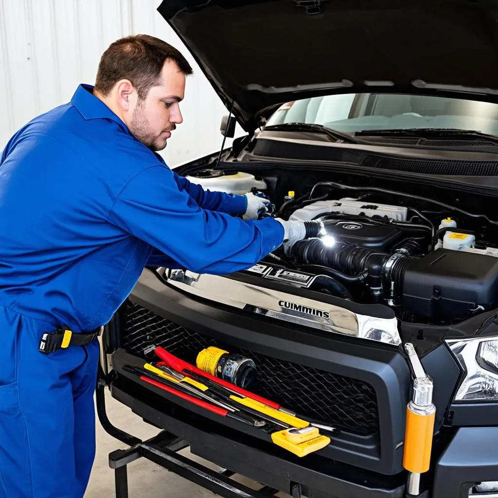 Mechanic Inspecting Engine Bay