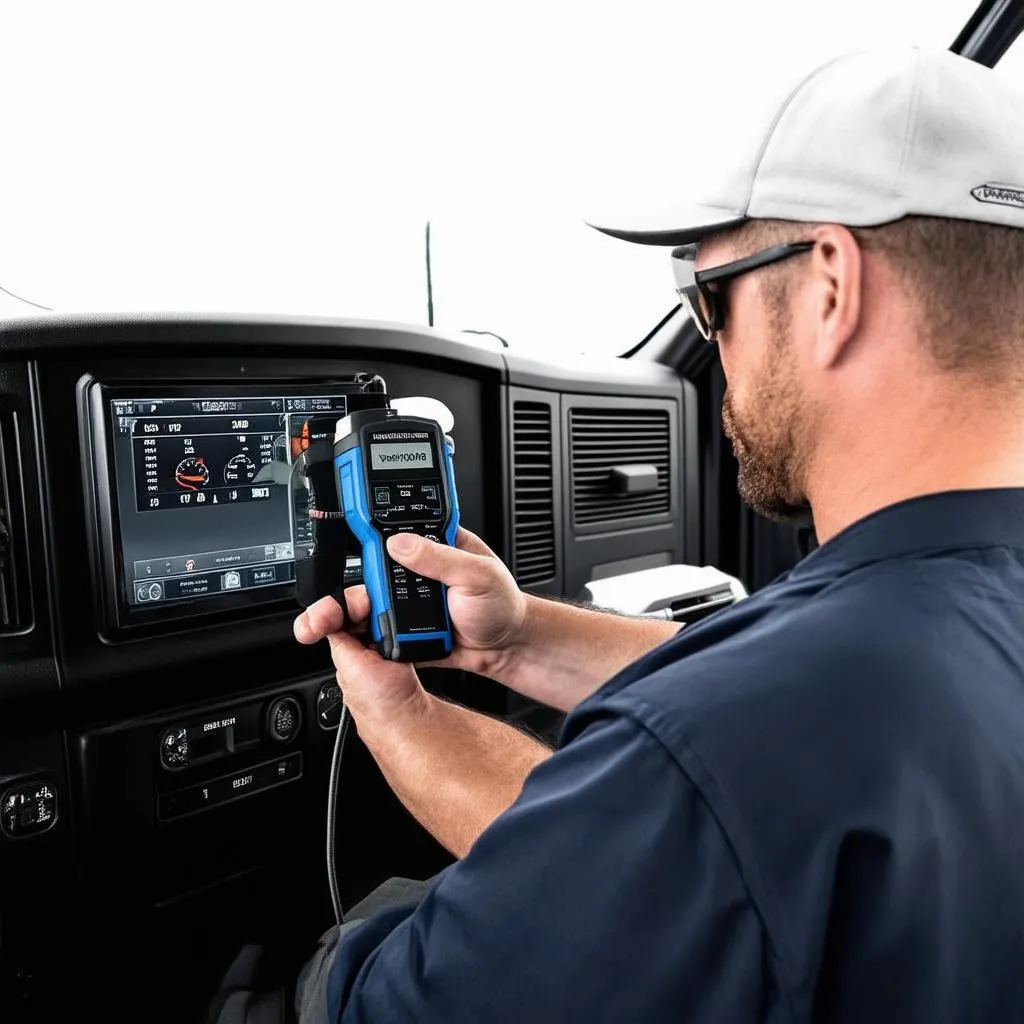 OBD scanner plugged into a 2020 Kenworth truck