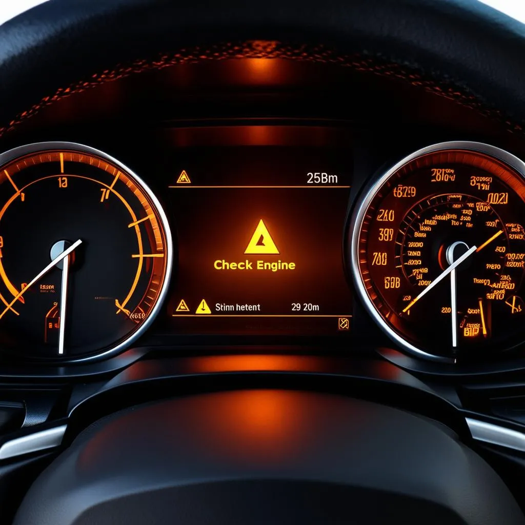 BMW Z4 dashboard with check engine light illuminated