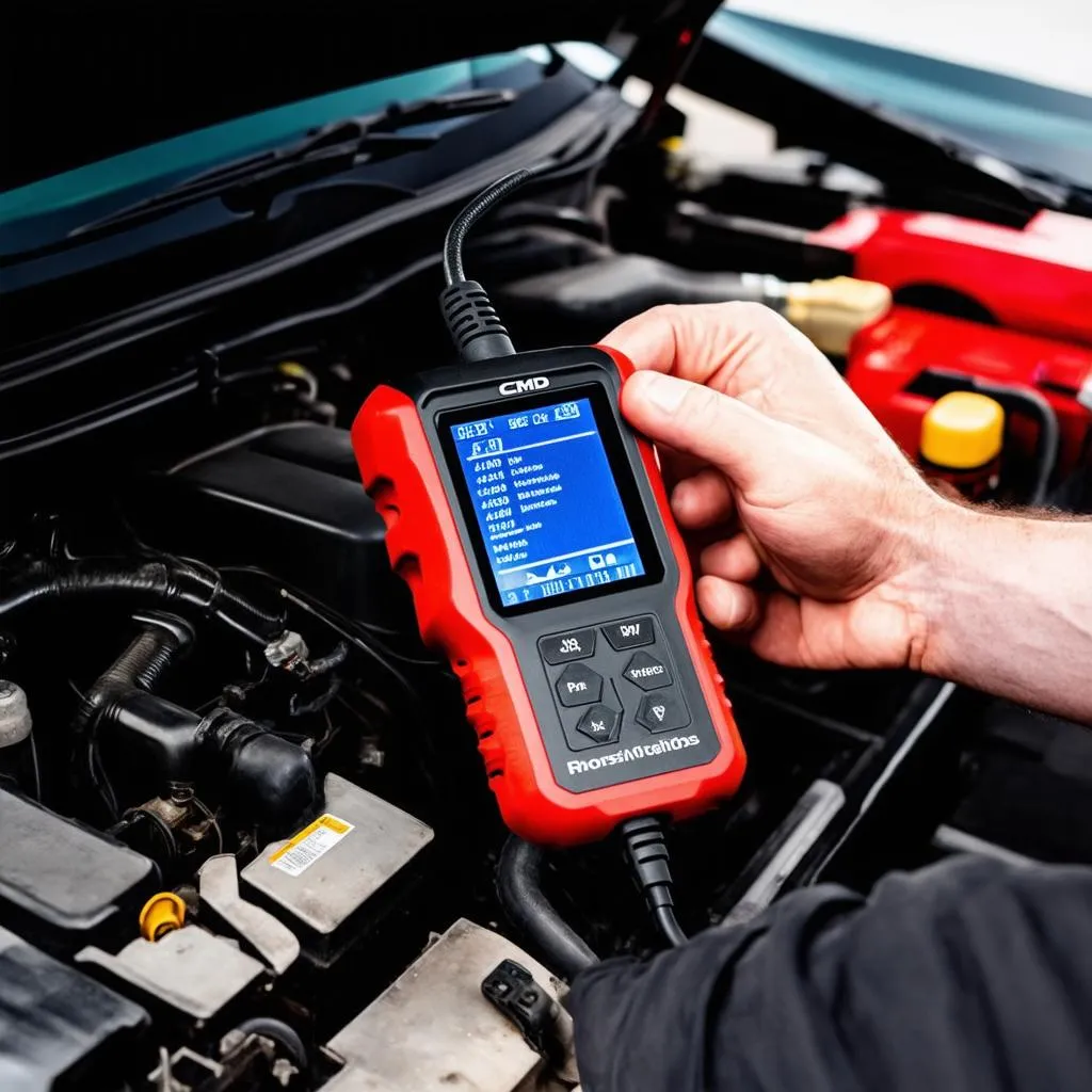 CMD Flash OBD Tool being used to diagnose a car's engine