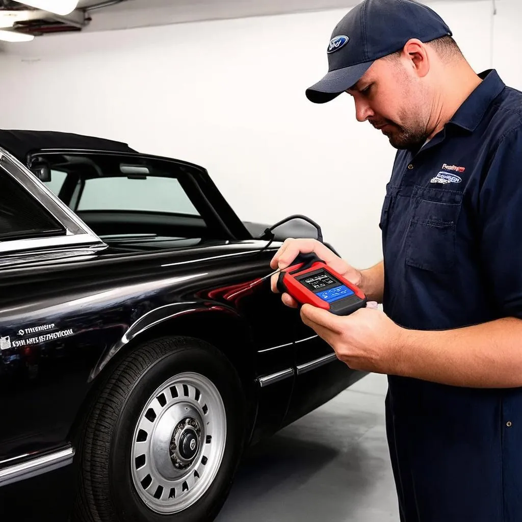 Mechanic using OBD scanner