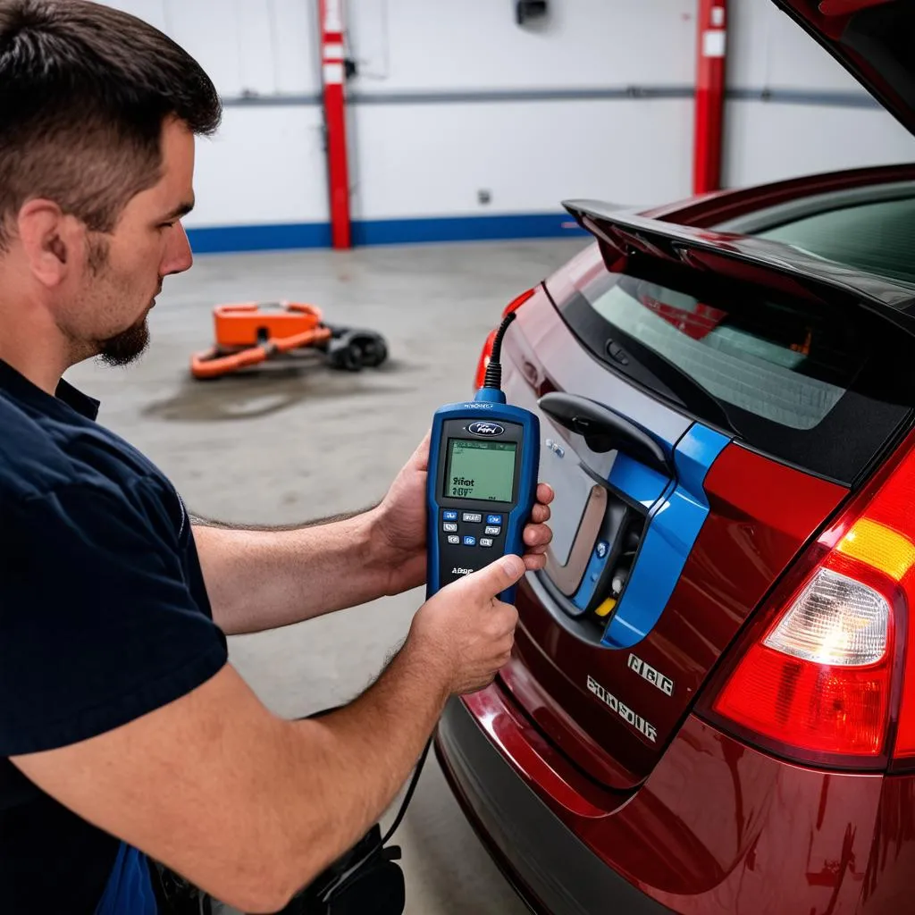 Mechanic using a scan tool