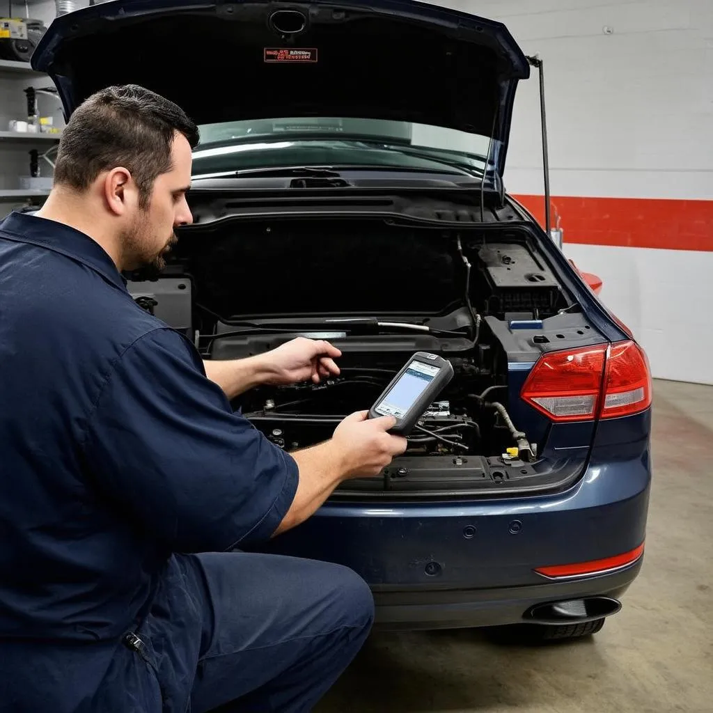 Mechanic using a diagnostic tool