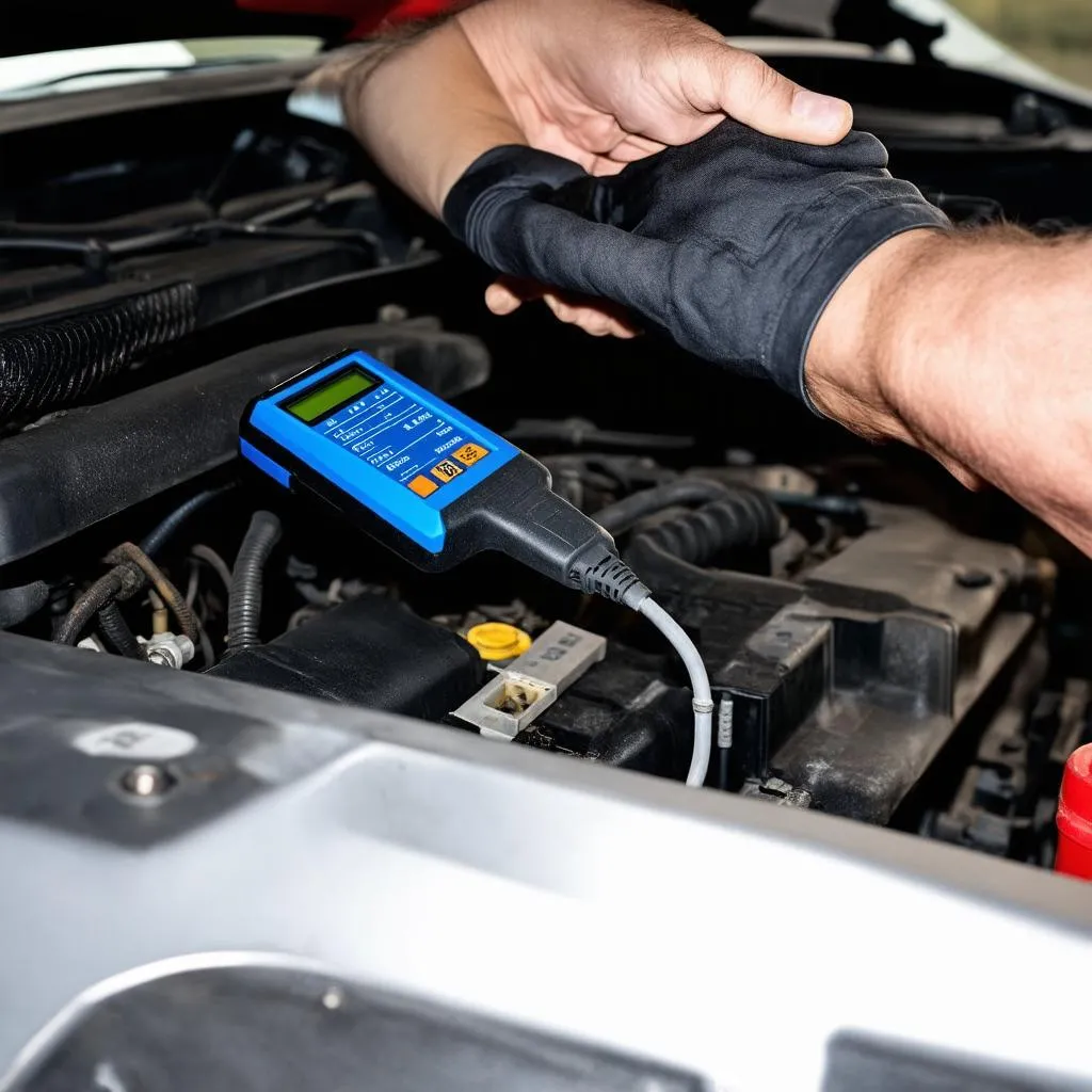 Mechanic using OBD-II scanner