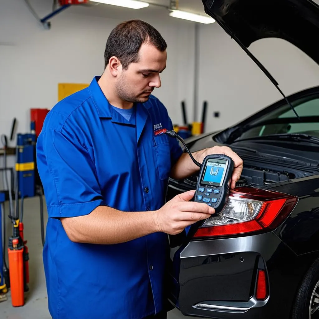 Mechanic diagnosing a Honda Civic