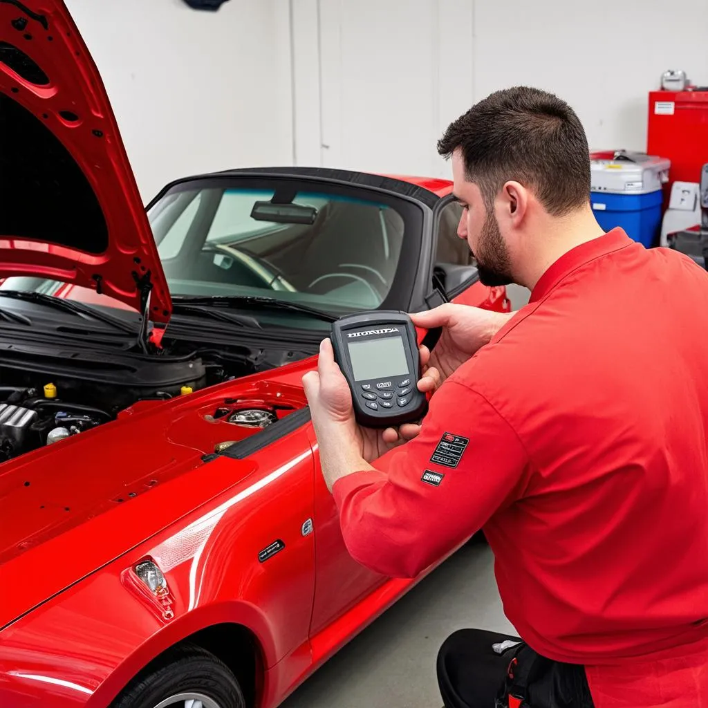 Mechanic using a dealer level scan tool