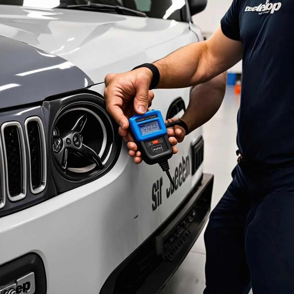 Mechanic connecting a diagnostic tool