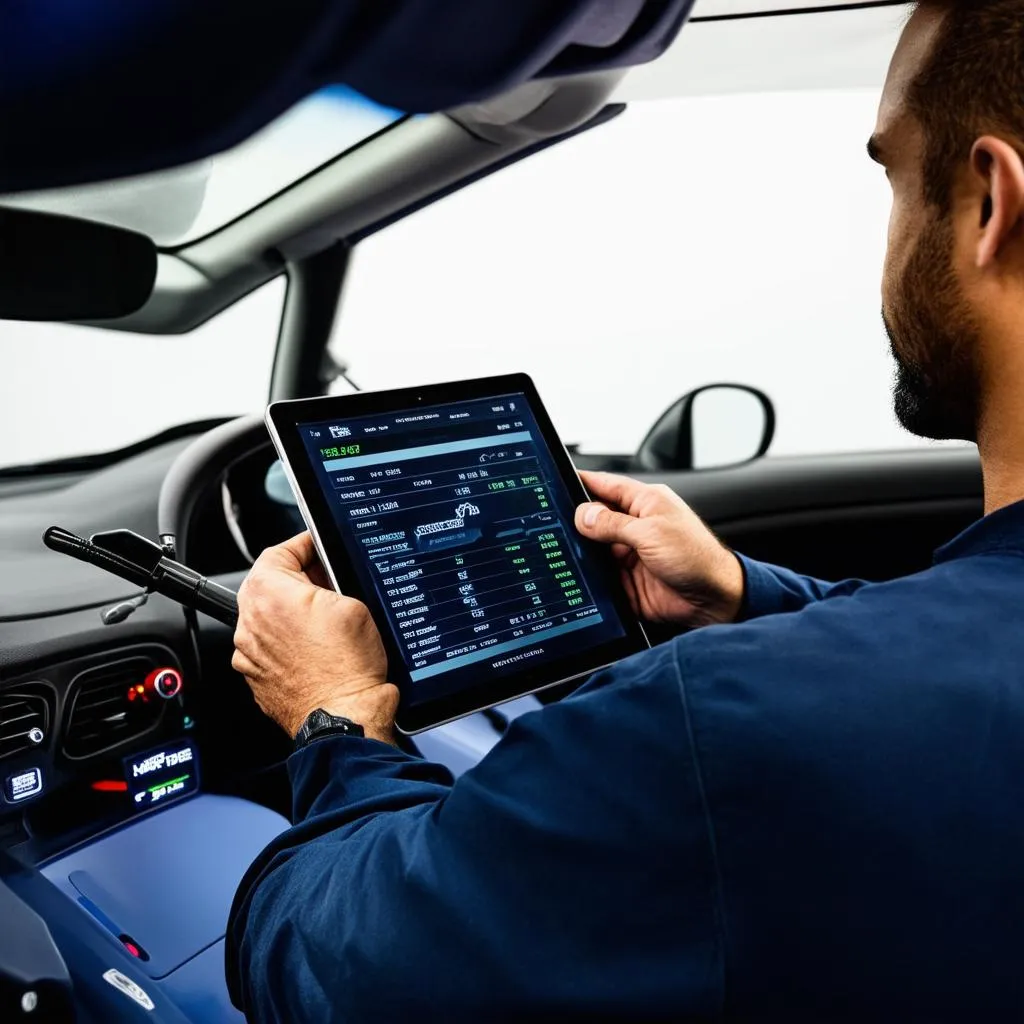 Mechanic Using a Digital Tablet for Car Diagnostics