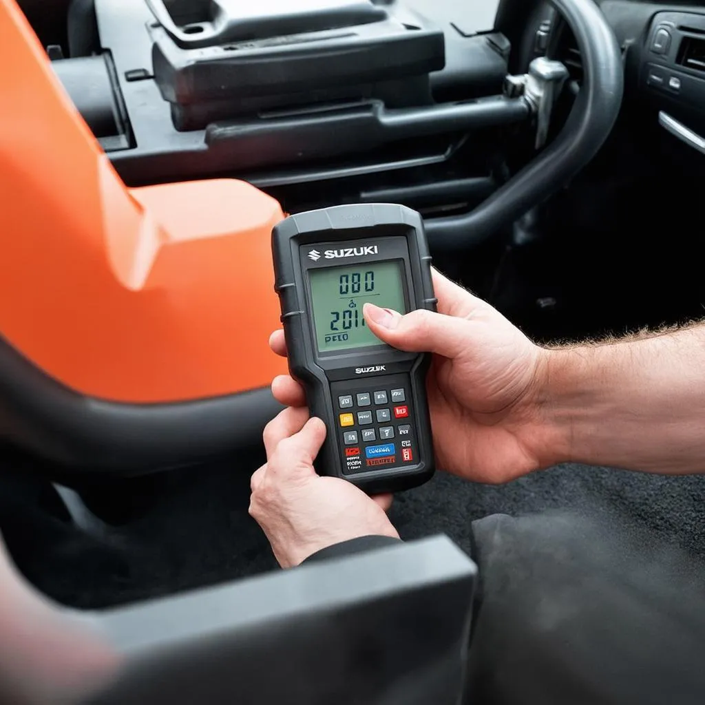 Mechanic using OBD scanner