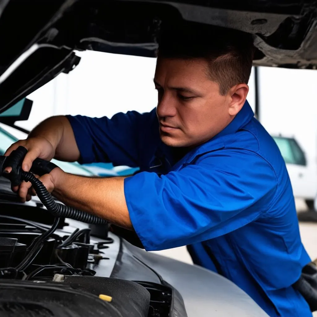 Man plugging in OBD2 Scanner