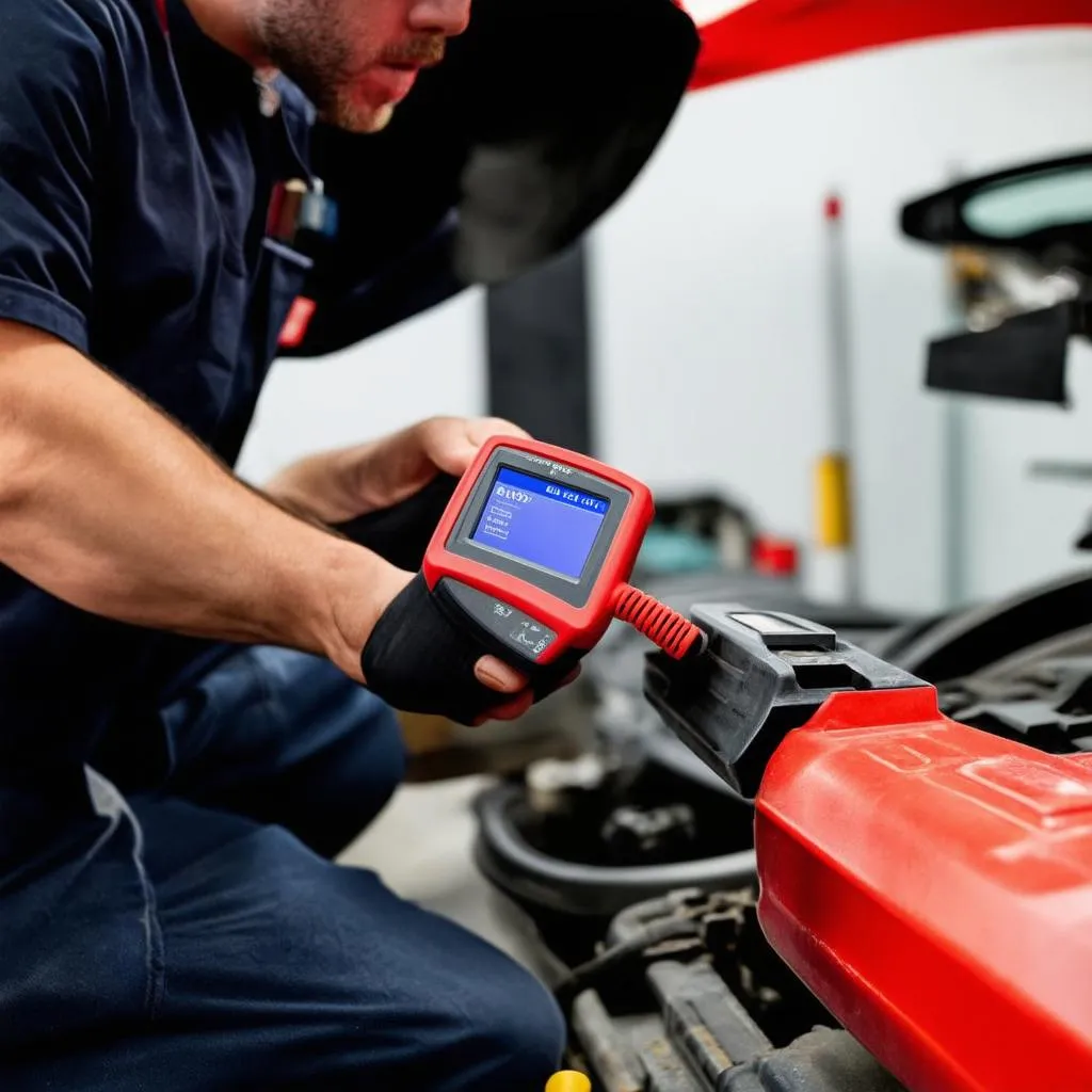 Mechanic Diagnosing Car OBD Port