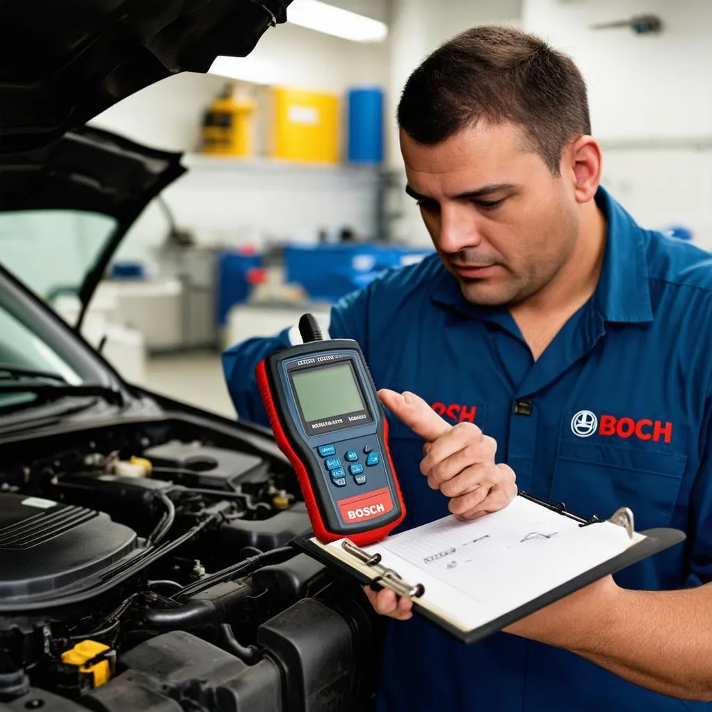 Mechanic using Bosch OBD2 Scanner