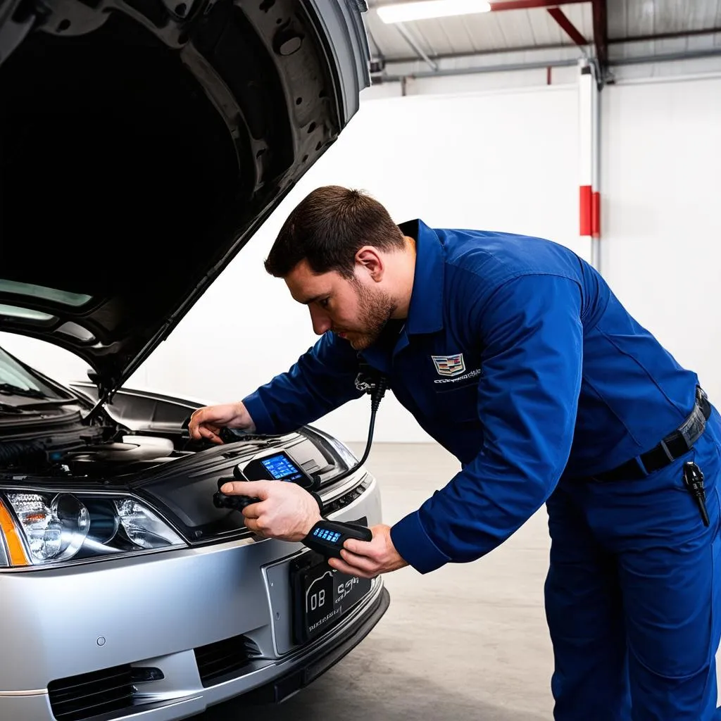 Mechanic Diagnosing Car Problem