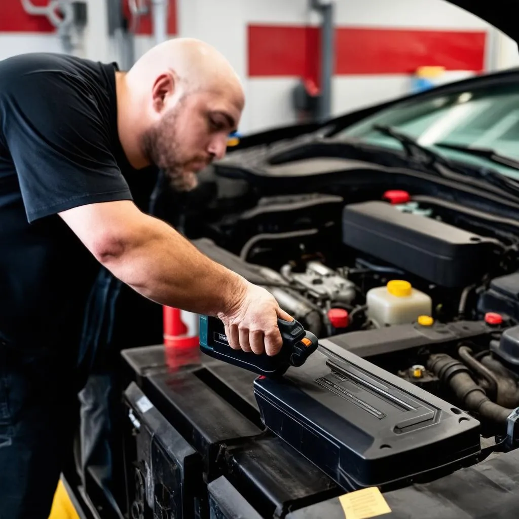 Mechanic Using OBD Scanner