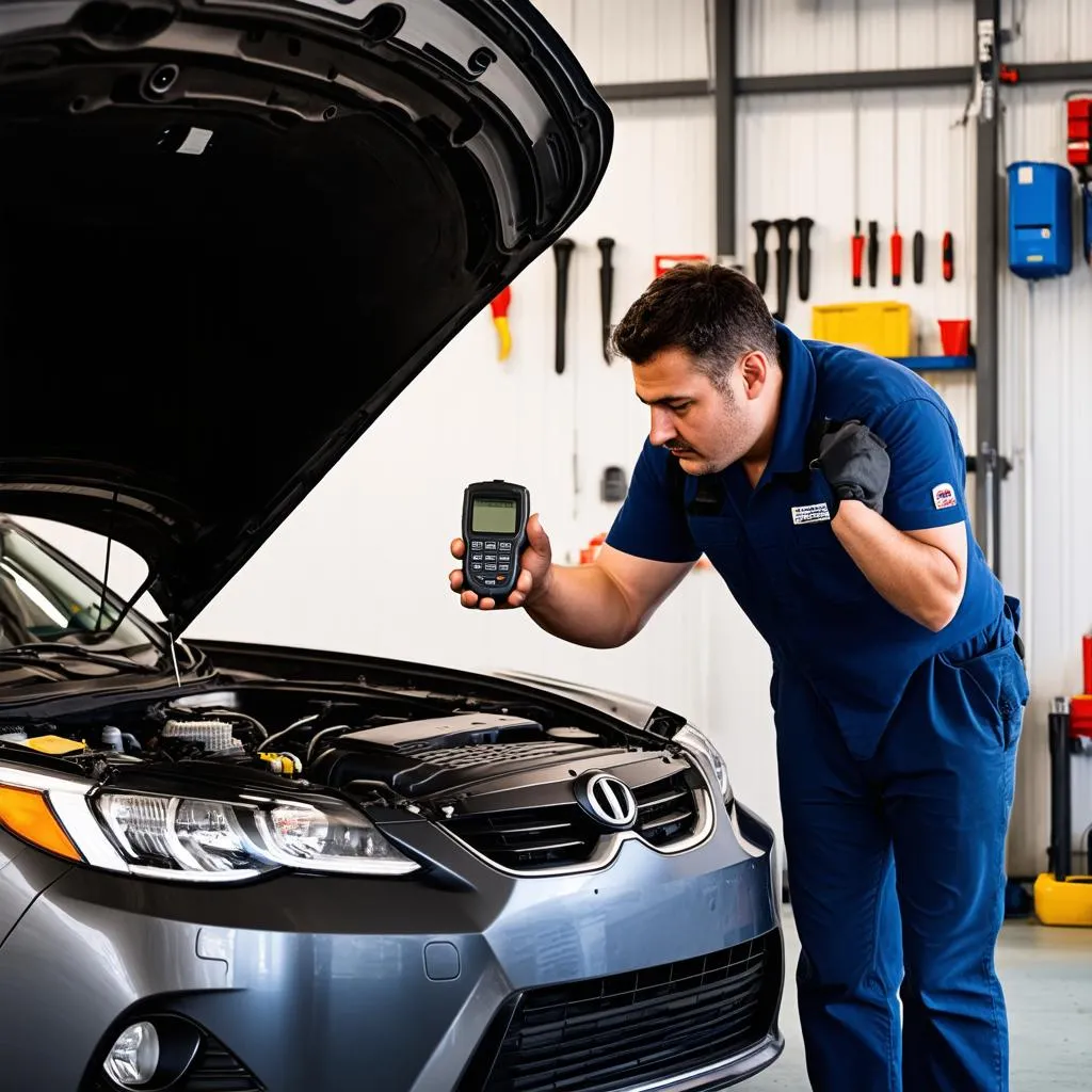 Mechanic Using OBD Scanner Prompt