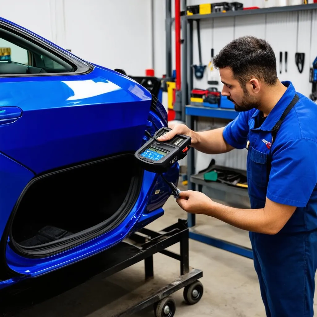 Mechanic using OBD Scanner on Honda Civic