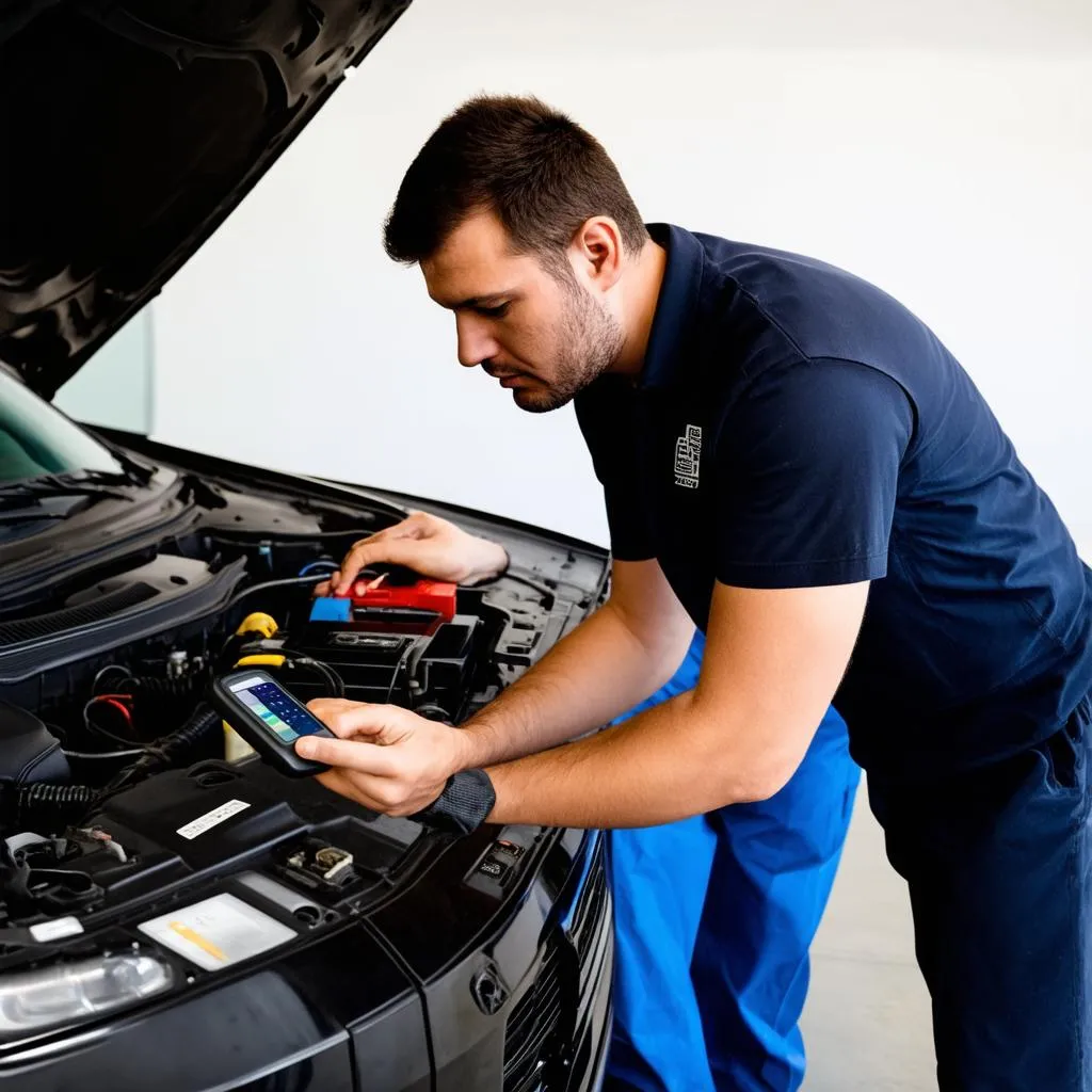 Mechanic Using OBD Scanner