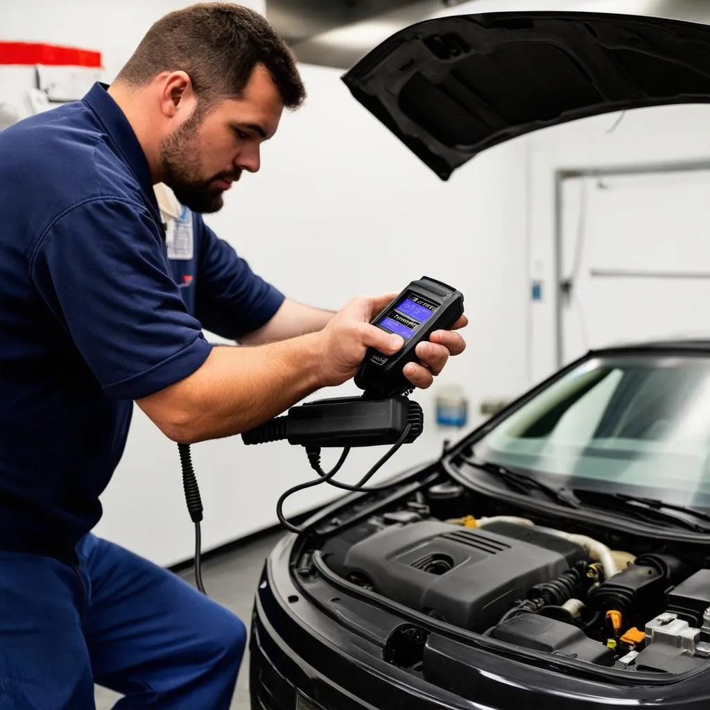 Mechanic Using OBD Scanner on Chrysler