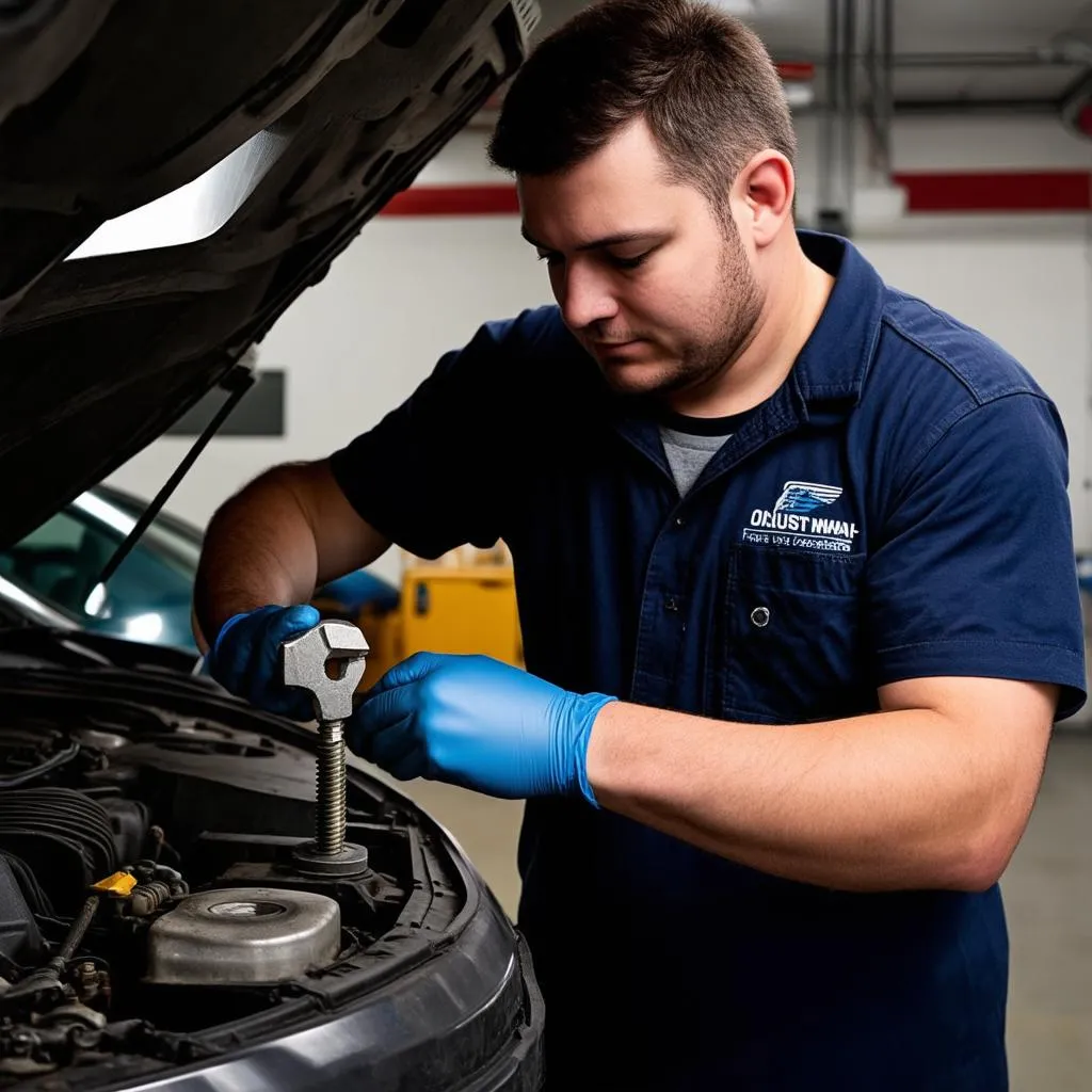 Mechanic Working Under Car Hood