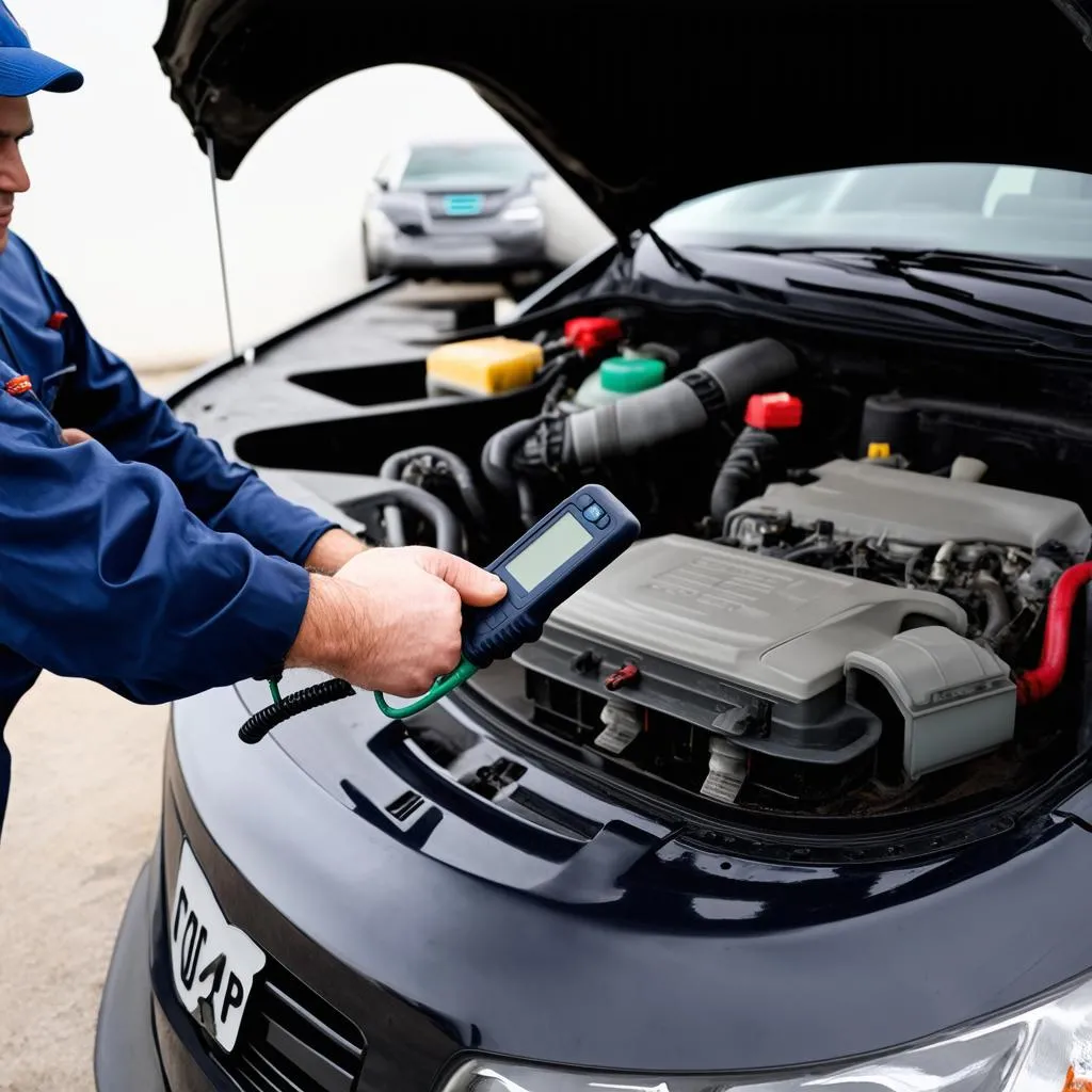 Mechanic plugging in an OBD Scanner