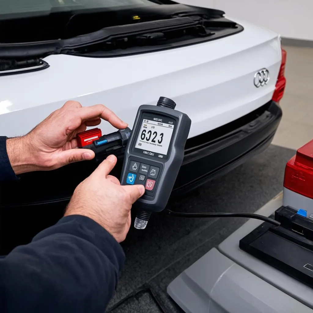 Mechanic Connecting Scanner to Audi