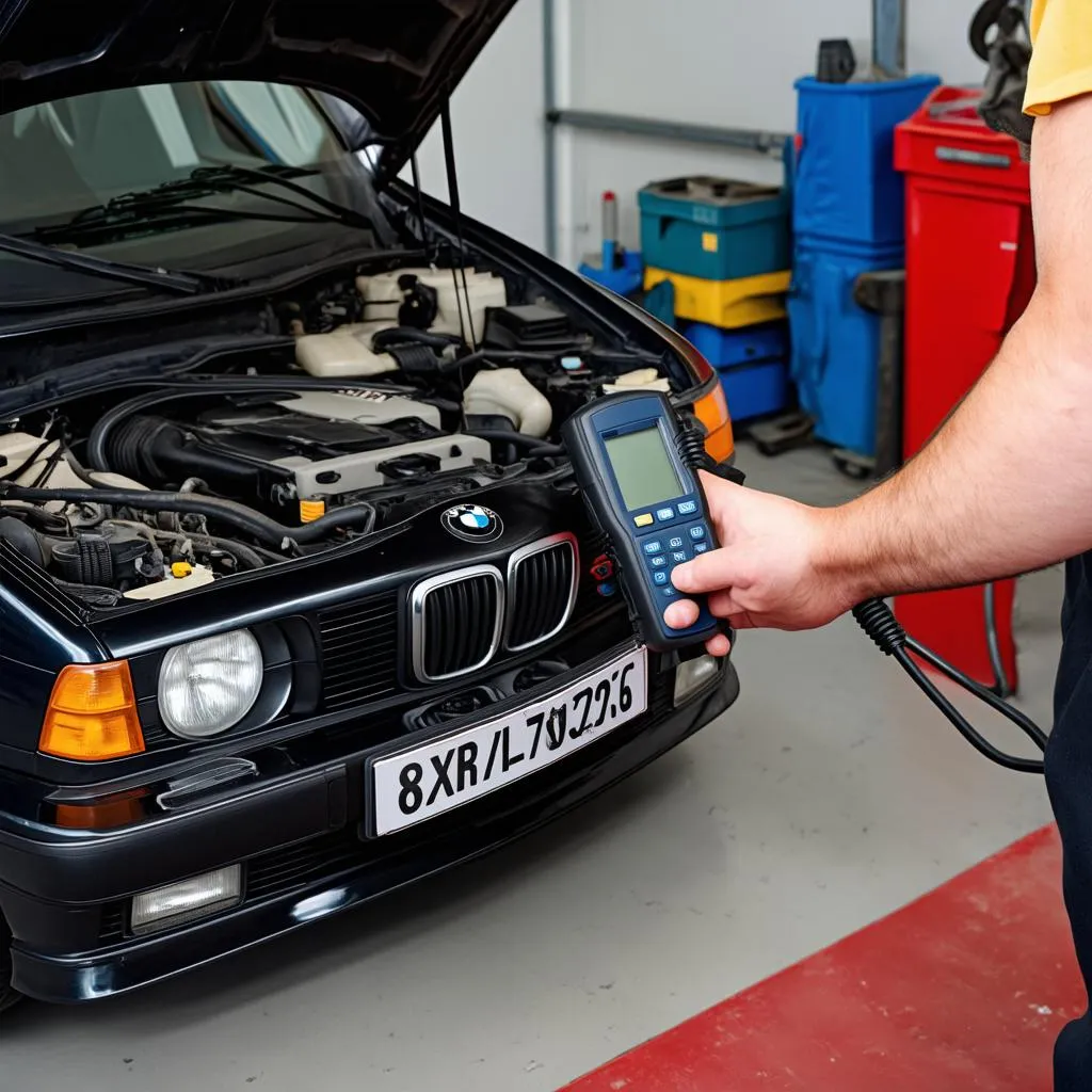 Mechanic Connecting Scanner to 1992 BMW 325i OBD Port