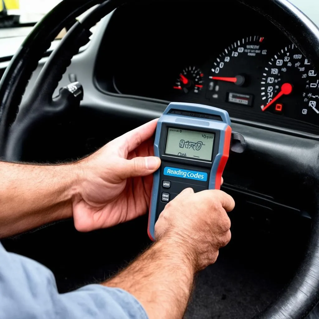 Mechanic using OBD scanner