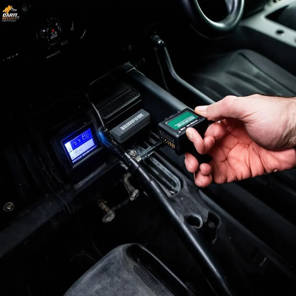 Mechanic Using OBD Scanner on 2003 Land Rover Defender