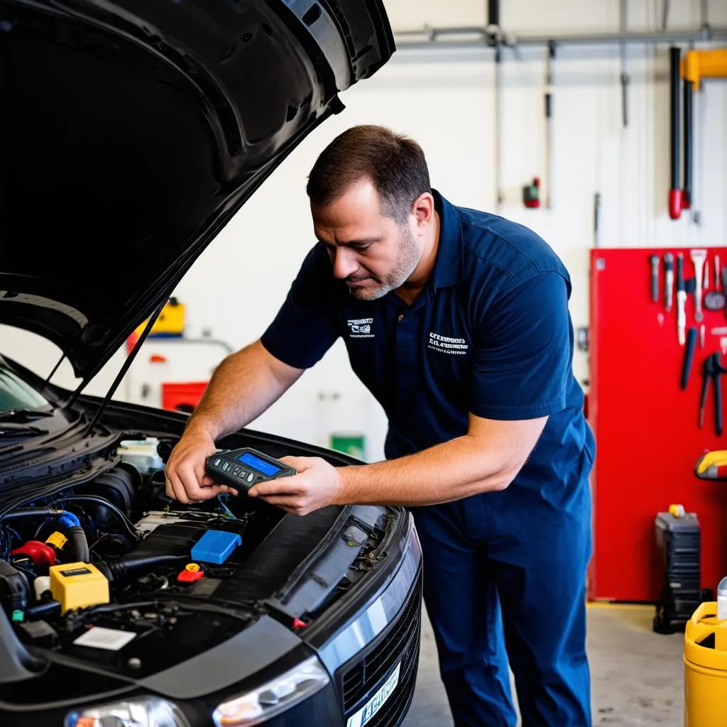 Mechanic Using OBD Scanner