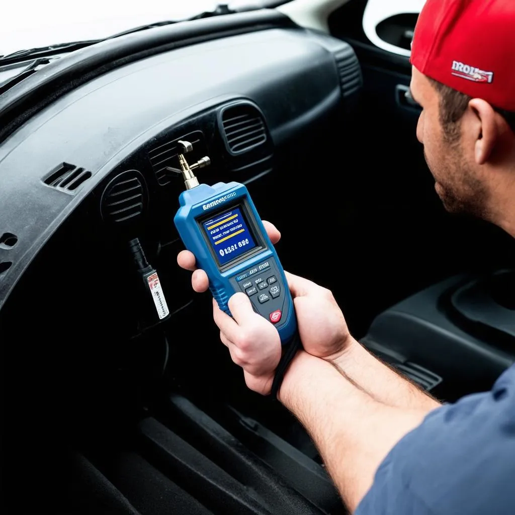 Mechanic using a dealer-level scan tool