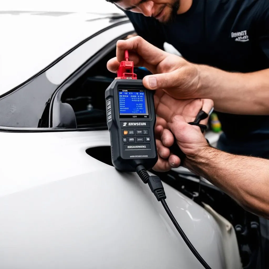 Mechanic Using OBD Scanner