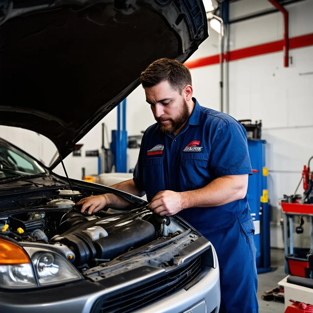 Mechanic working on a car engine