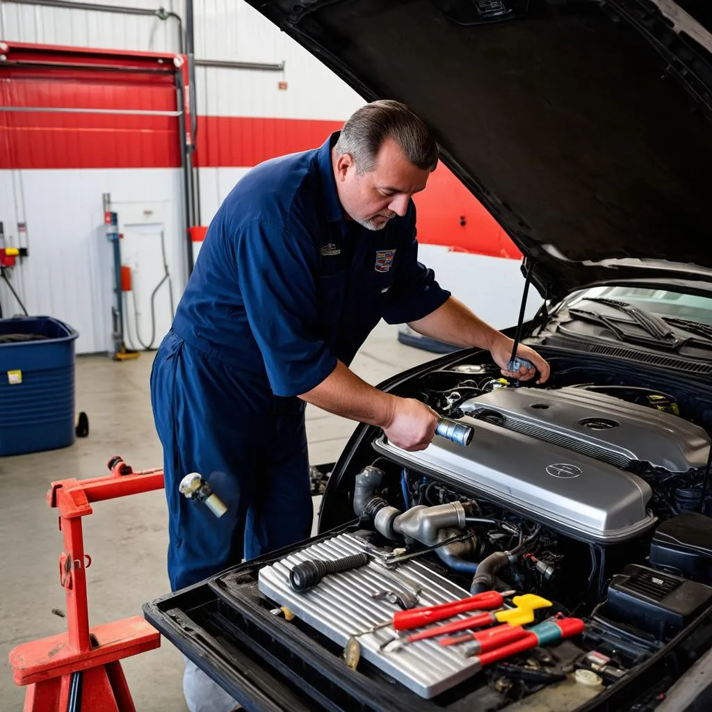 Mechanic Inspecting Engine