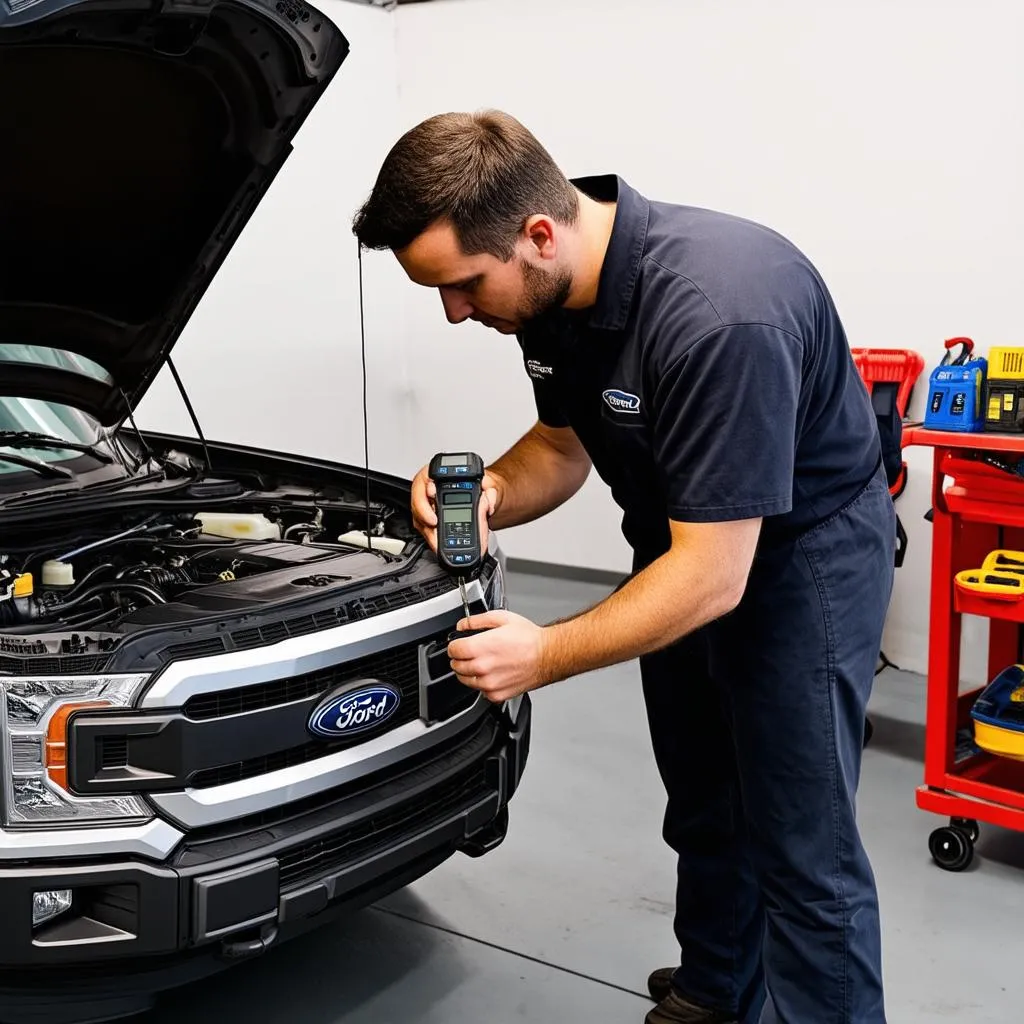 Mechanic Using OBD Scanner