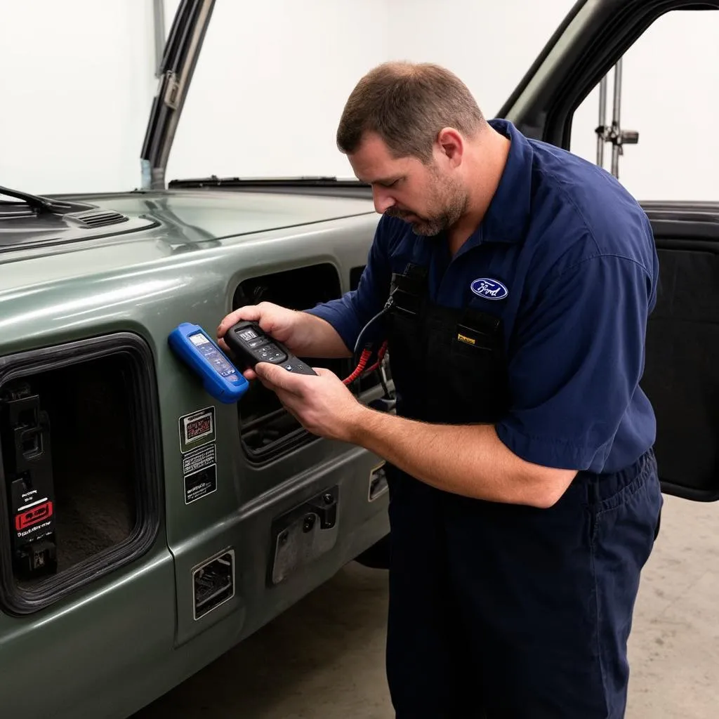 Mechanic Diagnosing a 1995 Ford F250