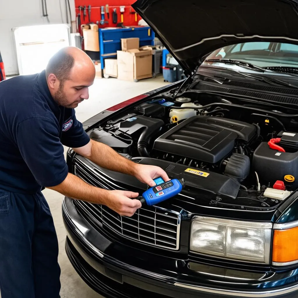 Mechanic Using OBD Scanner on Cadillac