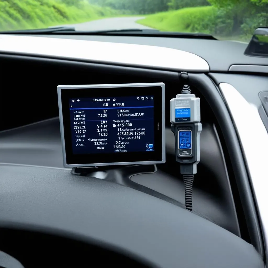 Car with OBD Scanner Connected