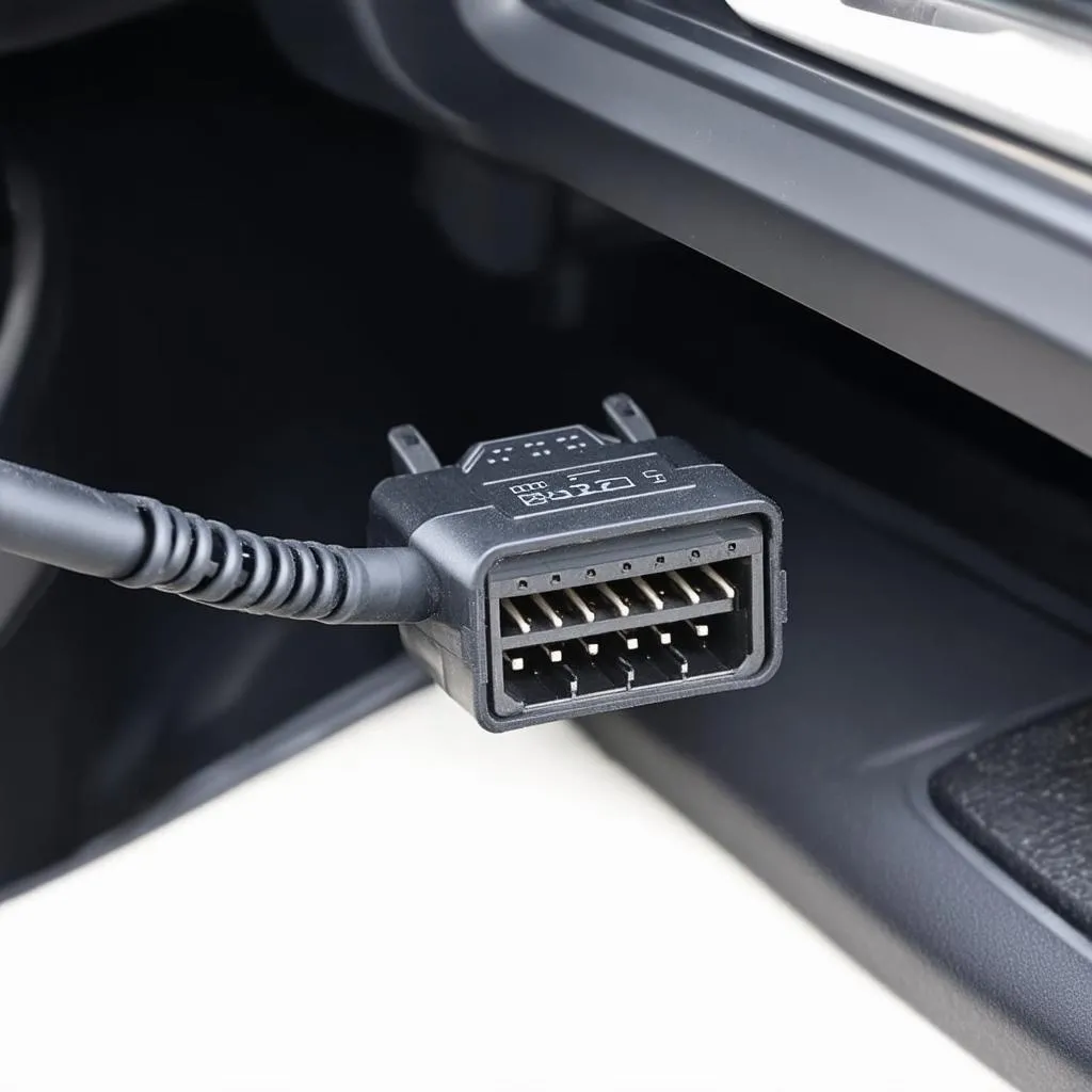 OBD2 connector plugged into a car's port