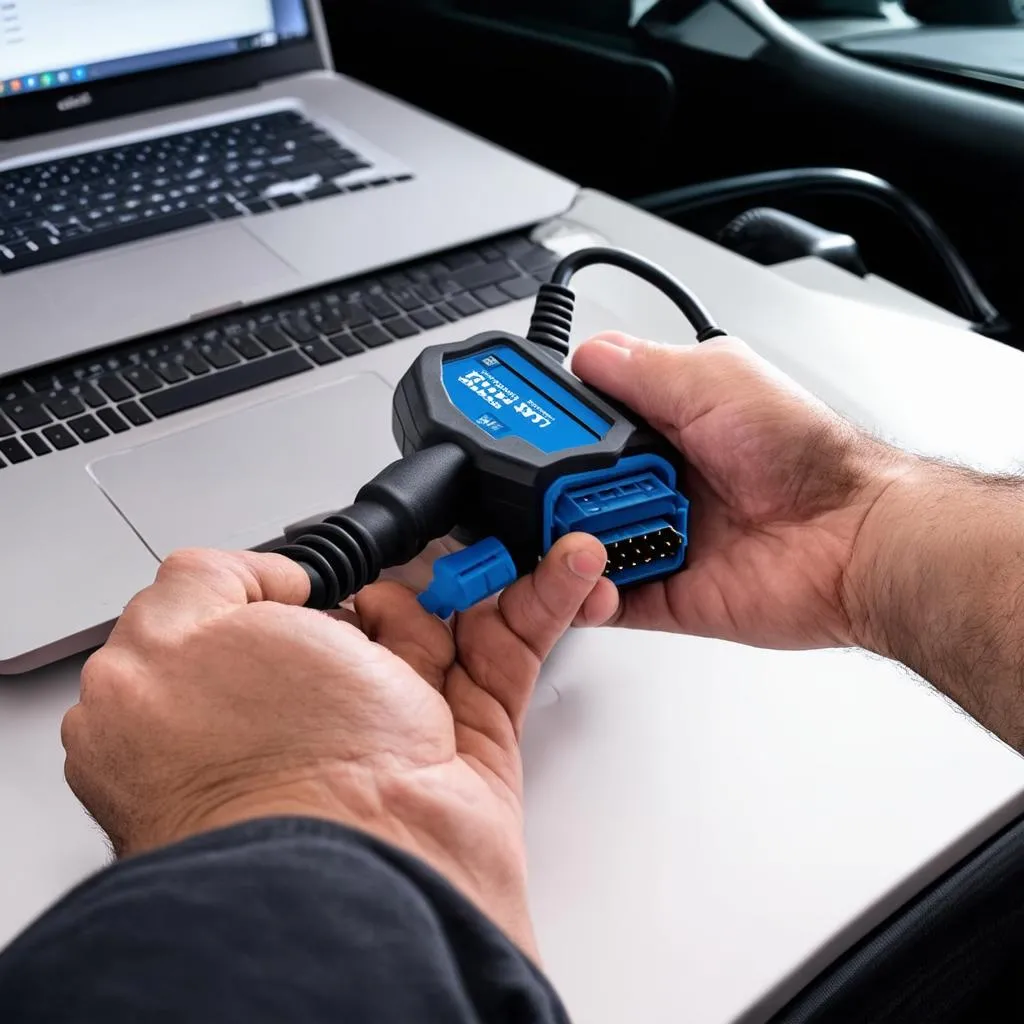 Car diagnostics using an OBD2 scanner and adapter.