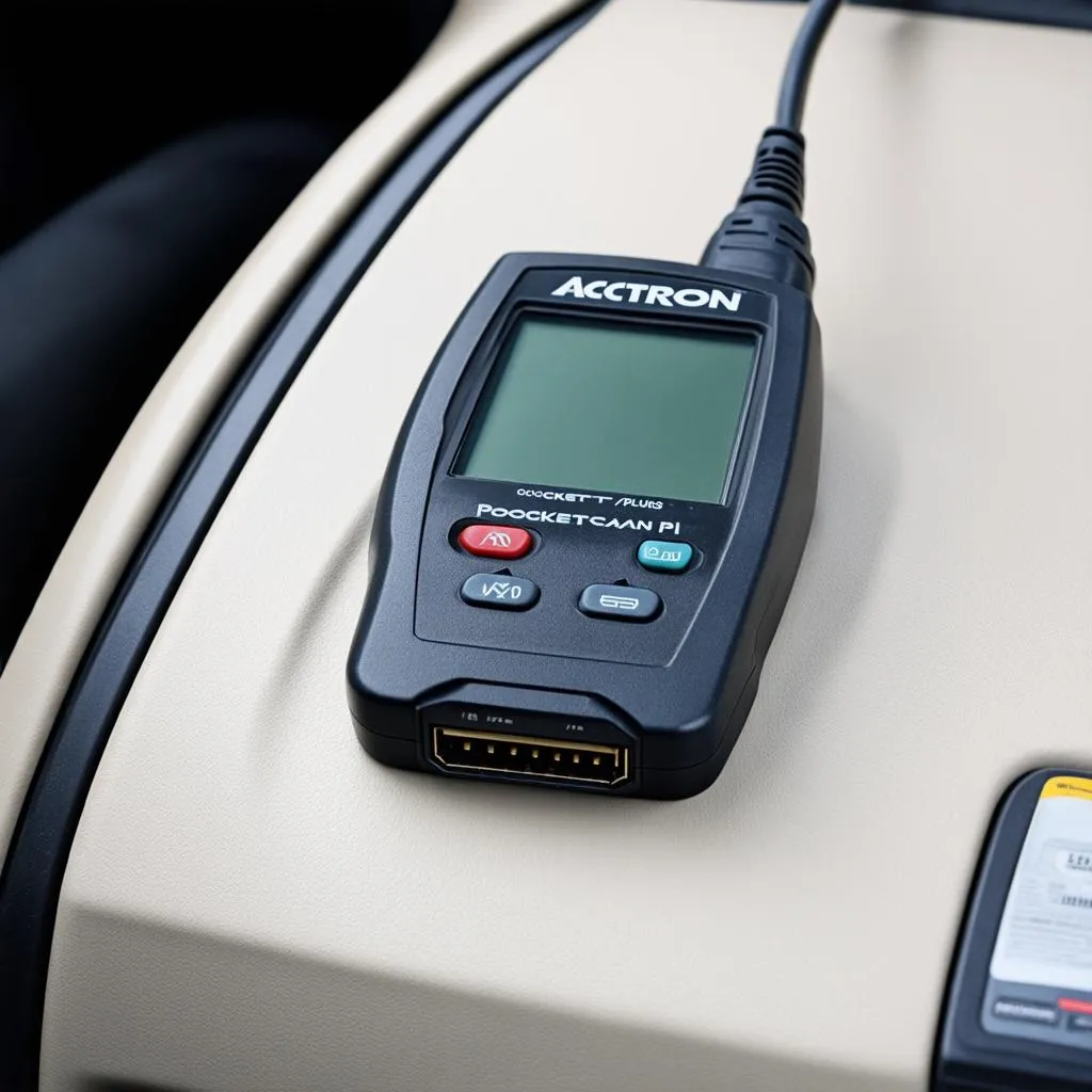 Actron Pocketscan Plus plugged into a car's OBD-II port