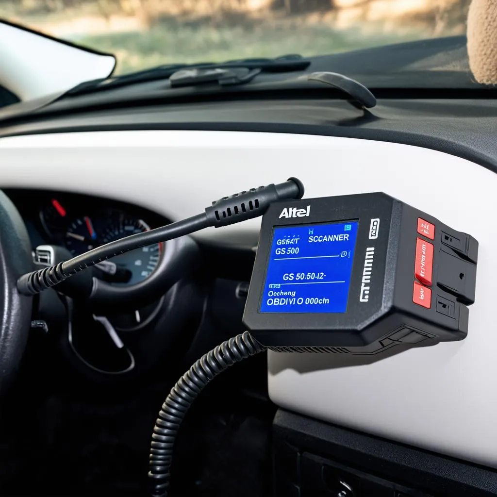 Altel Scanner GS-500 OBD-II connected to a car