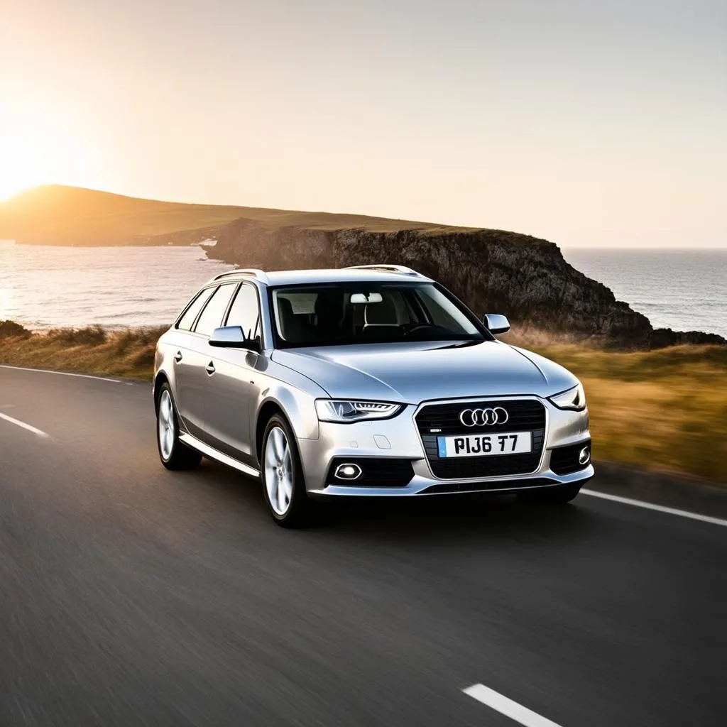 Audi A4 Avant driving on a scenic road