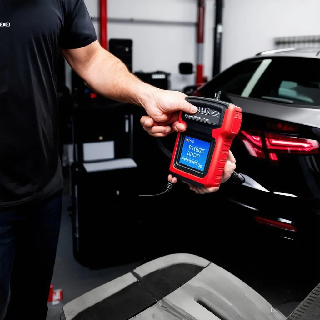 Mechanic Using OBD Scanner on Audi Q7