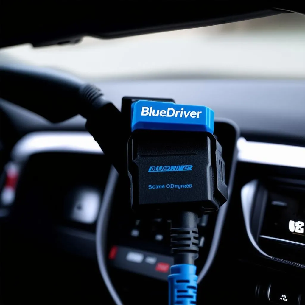 BlueDriver OBD Scanner Connected to a Car's OBD2 Port